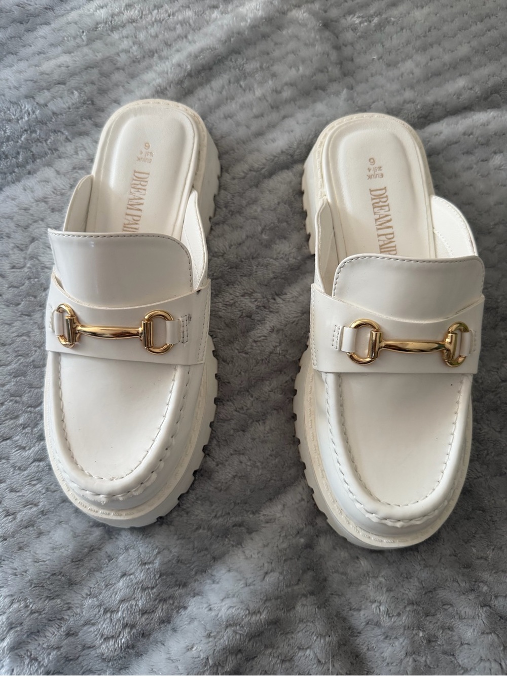 Dream Pairs White Slip-On Loafers with Gold Hardware